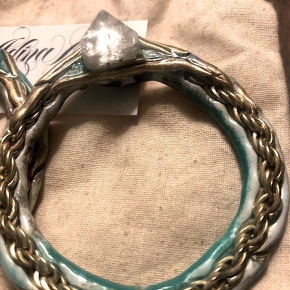 SOLD - ADINA MILLS Quartz and Gold Chain Doorknocker Earrings - for pierced ears - Picture 3 of 5